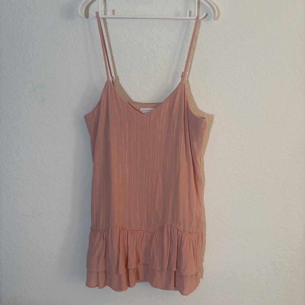 Loveriche Blush Pink Linen Cotton Ruffle Hem Cami Mini Dress Size Large